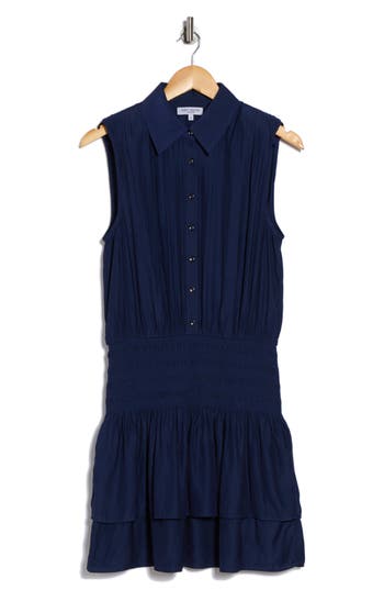Ramy Brook Taran Sleeveless Drop Waist Shirtdress In Blue