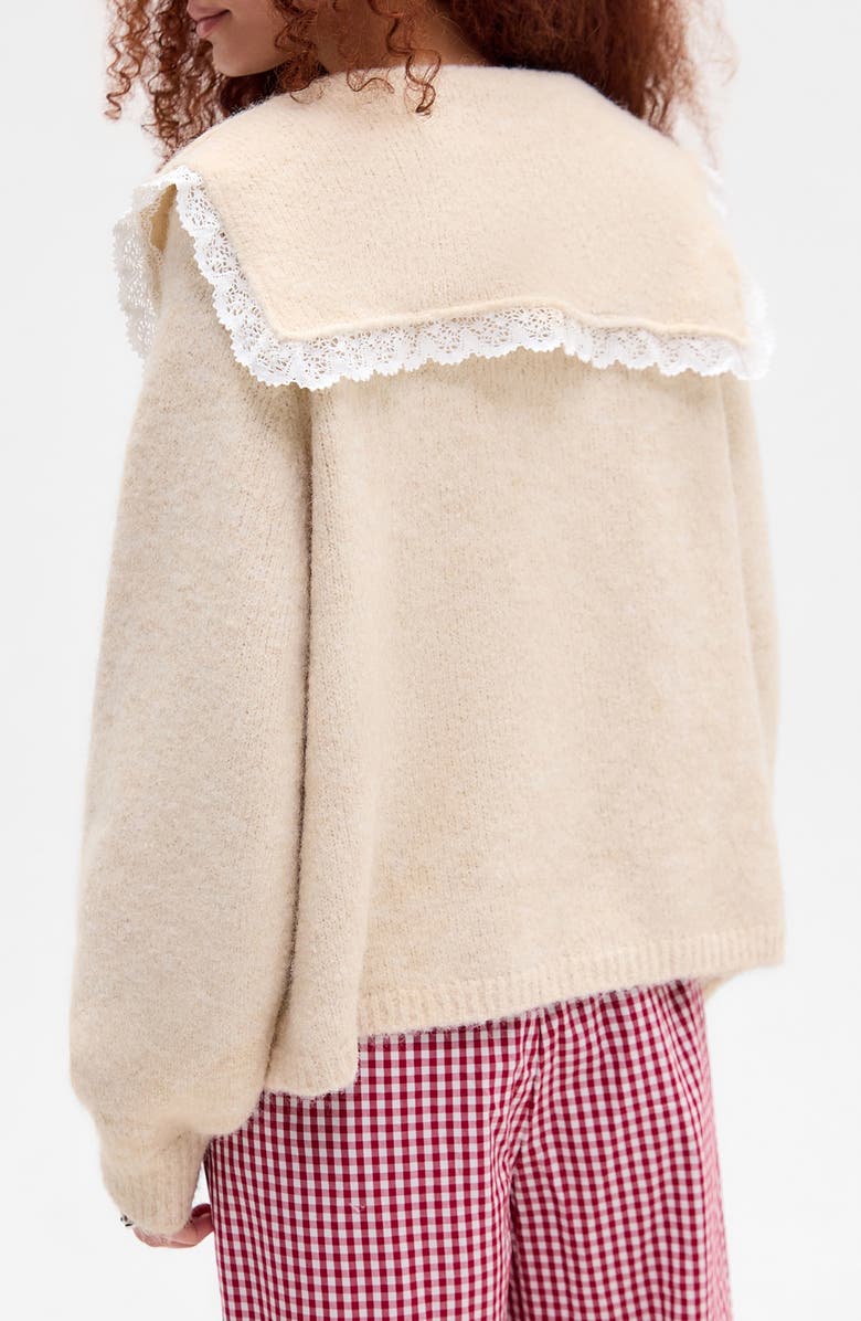 BDG Urban Outfitters Lace Trim Tie Front Cardigan, Alternate, color, Cream