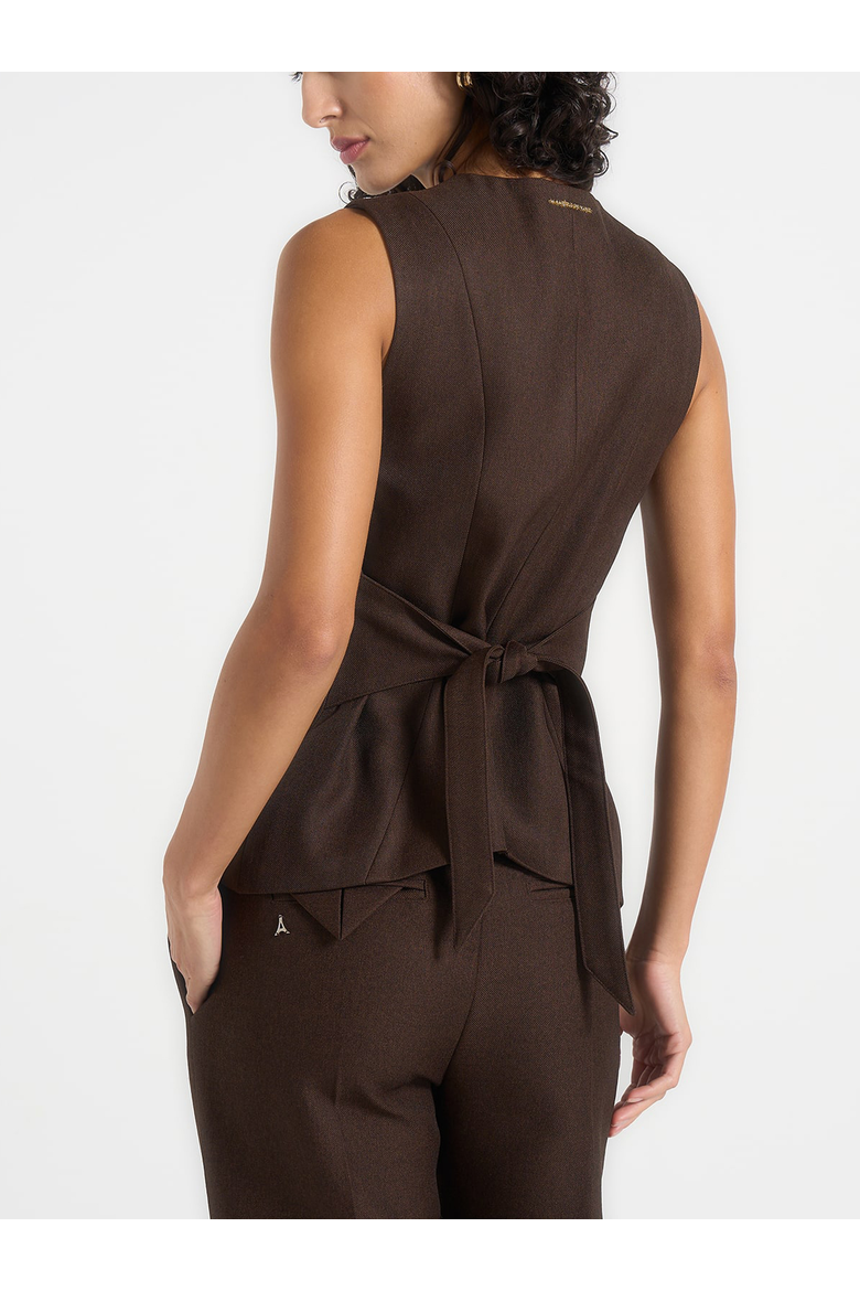 Maisie Tailored Crew Neck Cinch Waistcoat, Alternate, color, Brown