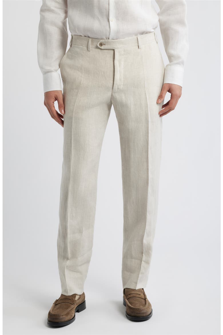 Siena Regular Fit Flat Front Linen Suit Pants, Main, color, LIGHT BEIGE