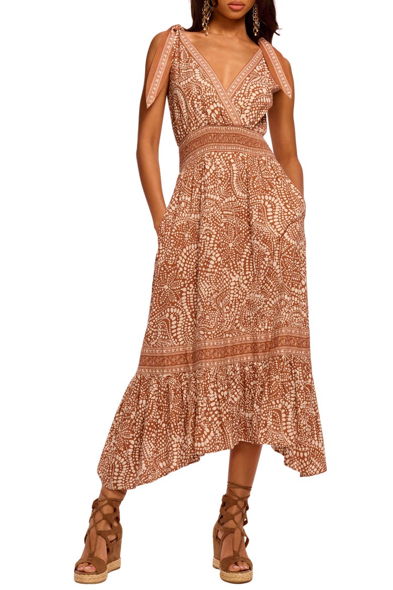 Mariam Tie Strap Handkerchief Hem Maxi Dress, Main, color, COFFEE DOT