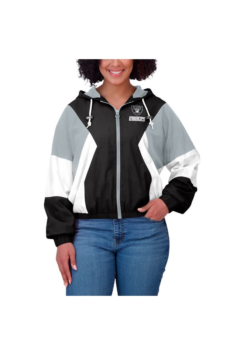 Women's WEAR by Erin Andrews  Black Las Vegas Raiders Color Block Full-Zip Windbreaker Jacket, Alternate, color, Black