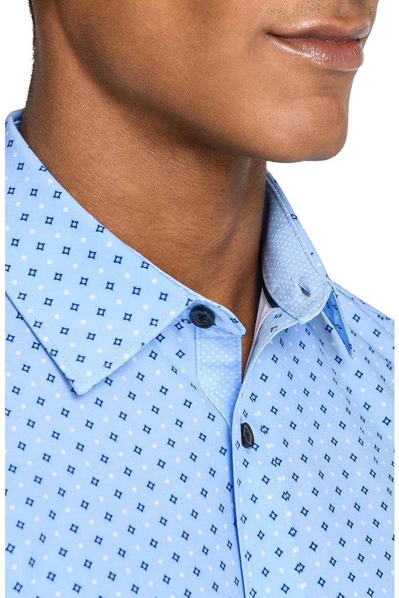 Slim Fit Diamond Dot Performance Long Sleeve Shirt, Alternate, color, LIGHT BLUE/NAVY