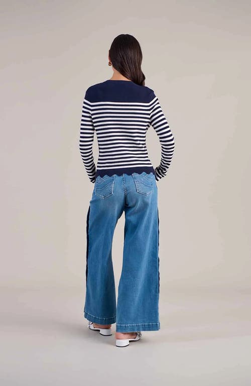 Anne Fontaine Cardigan Blue And White Striped Cardigan With Gold Flower Buttons In Blue