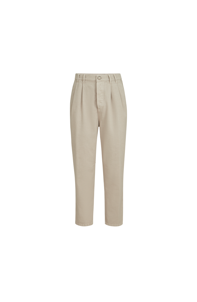 Brunello Cucinelli Garment-dyed denim iconic fit five-pocket trousers with double pleats, Alternate, color, White
