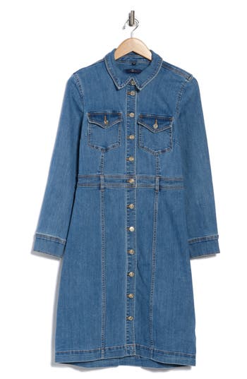 7 For All Mankind Long Sleeve Denim Shirtdress In Blue