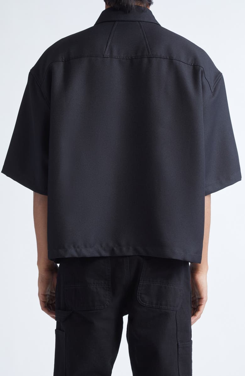 Rhude Center Logo Wool Gabardine Button-Up Shirt, Alternate, color, Black / White 3028