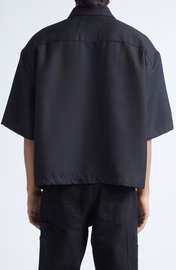 Center Logo Wool Gabardine Button-Up Shirt