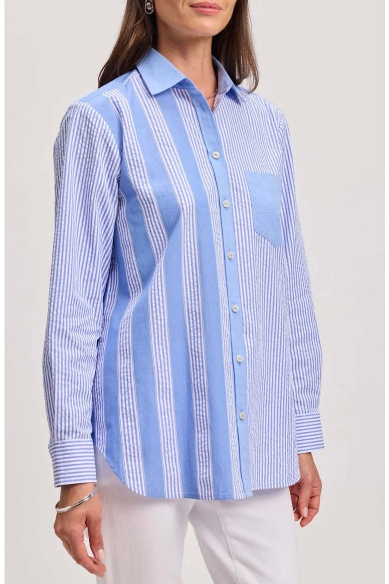 Mix Stripe Boyfriend Shirt, Main, color, BLUE MULTI