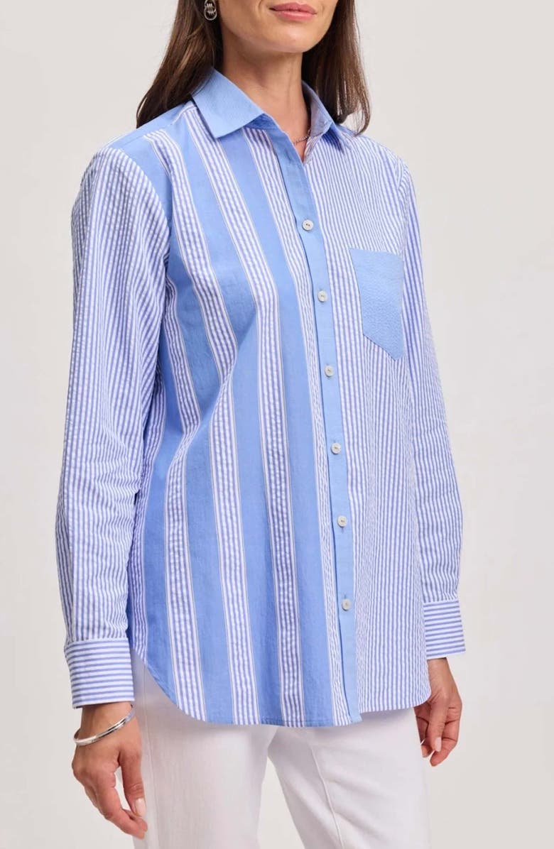 Foxcroft Mix Stripe Boyfriend Shirt, Main, color, Blue Multi