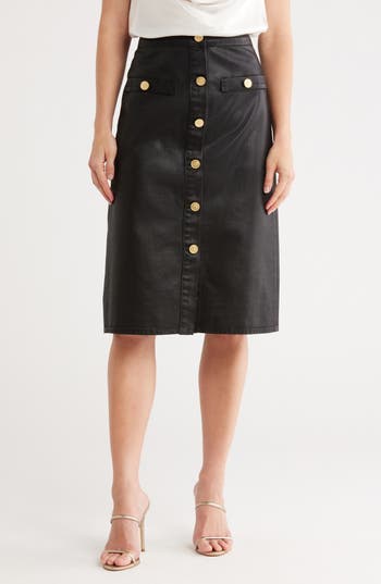L Agence L'agence Landry Button Front Cotton Midi Skirt In Black