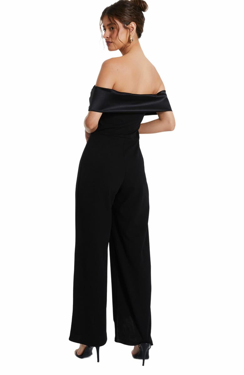 QUIZ Bardot Scuba Crepe Jumpsuit With Satin Trim, Alternate, color, 