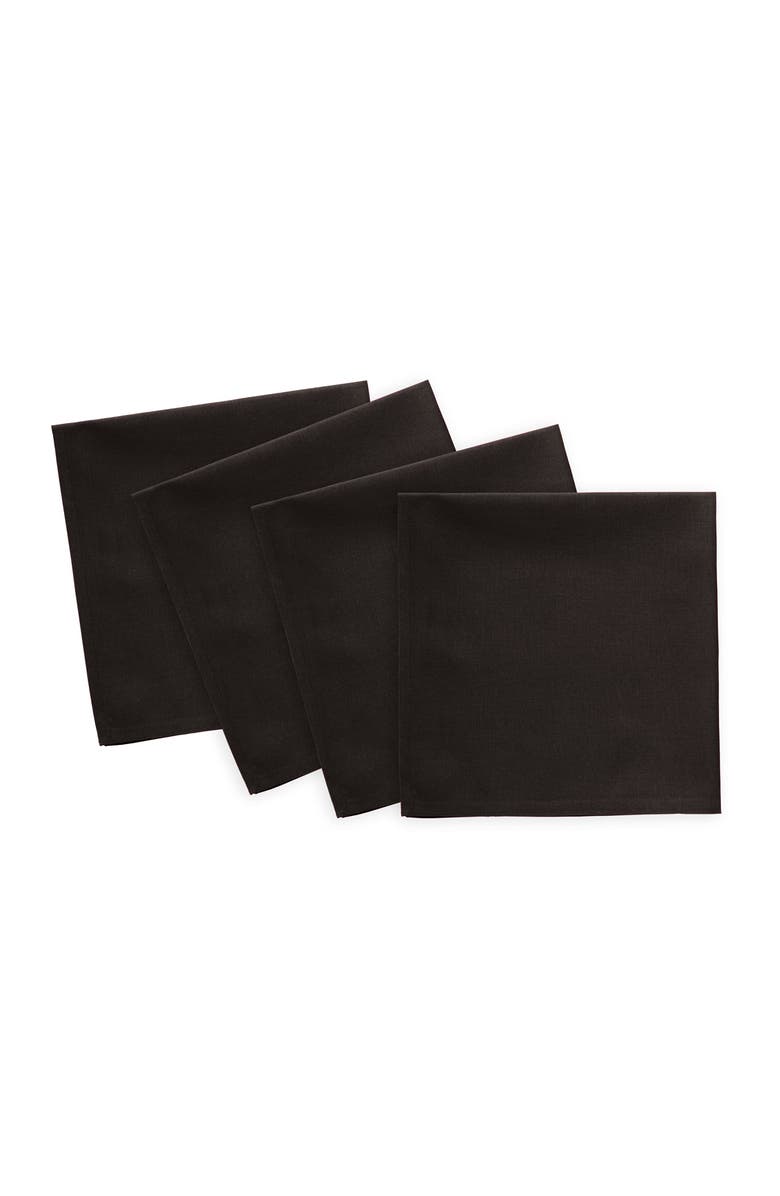 Solino Home Linen Dinner Napkins - Dru - Cotton Linen Plain, 20" x 20" Inch, Main, color, Black