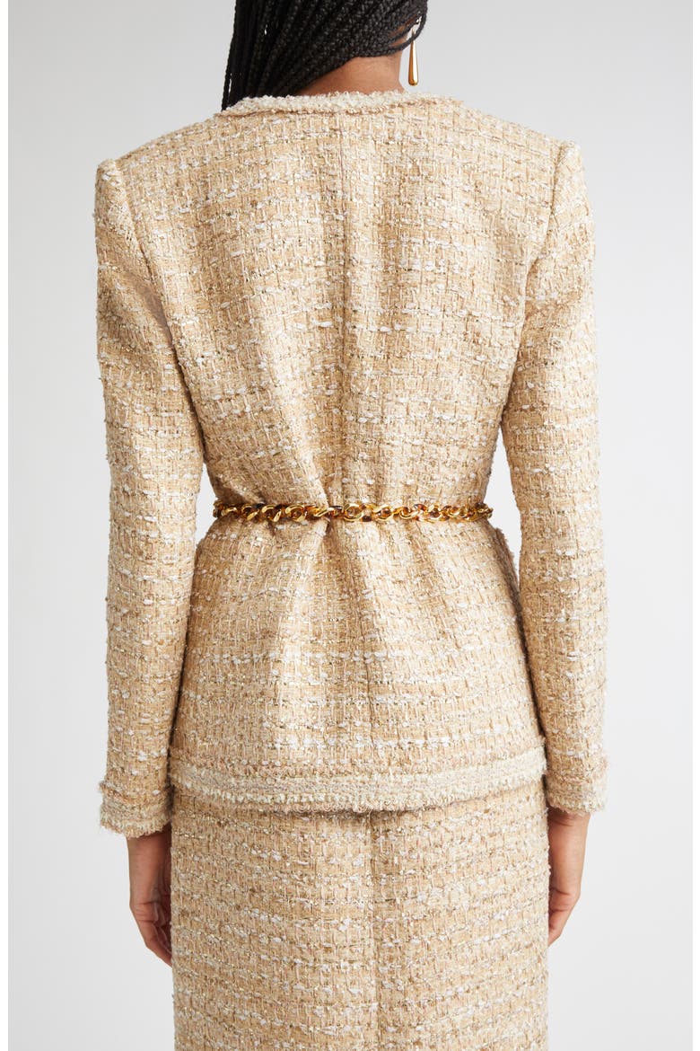 Tweed Jacket with Chain Belt, Alternate, color, FLAX WILLOW/ IVORY MULTI
