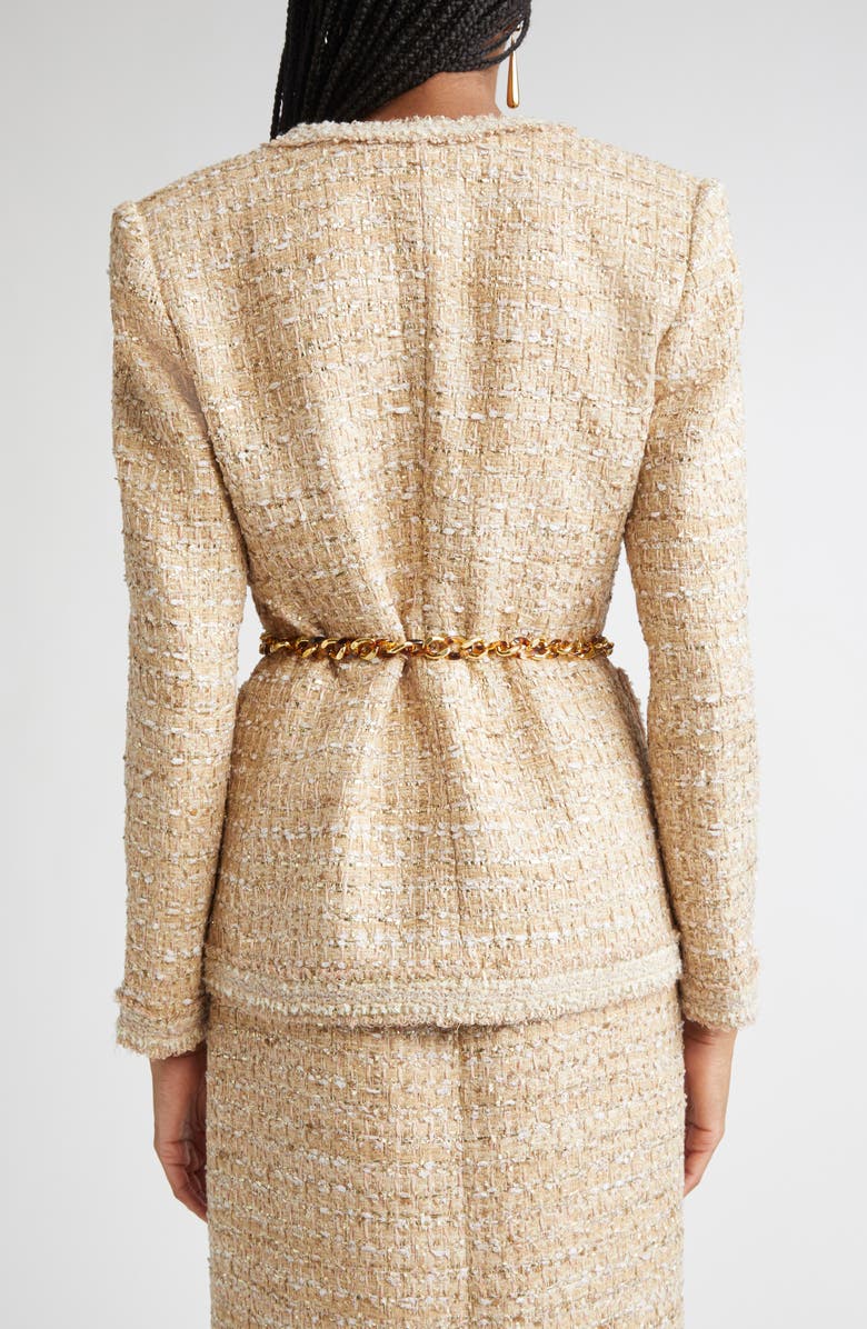 ST. JOHN Tweed Jacket with Chain Belt, Alternate, color, Flax Willow/ Ivory Multi