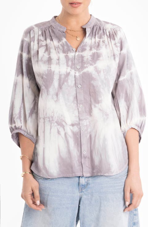 Tie Dye Cotton Poplin Peasant Top