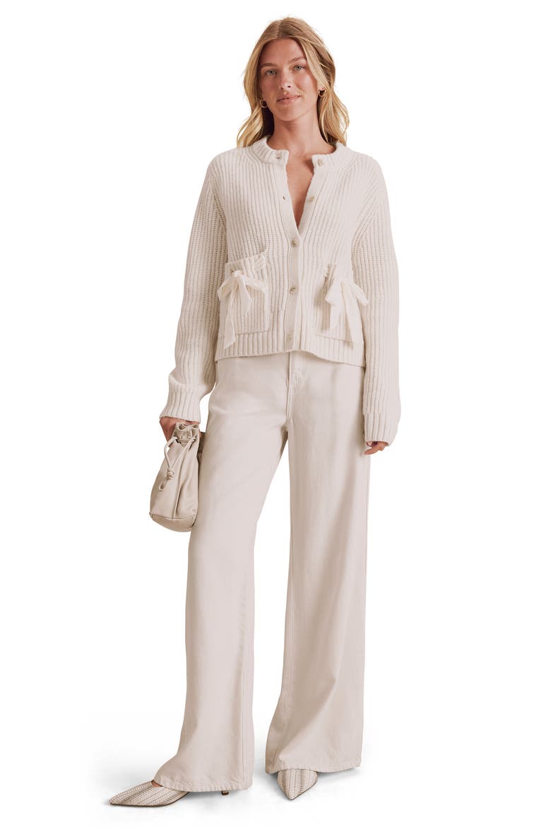 Selena Bow Packet Cardigan, Alternate, color, PALE OAK BEIGE HEATHER