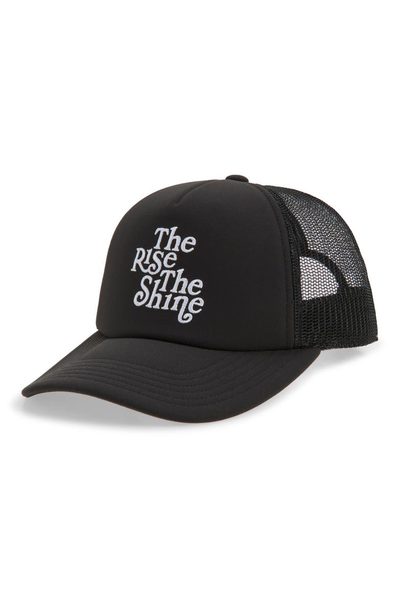 The Rise the Shine Snapback Trucker Hat, Main, color, BLACK