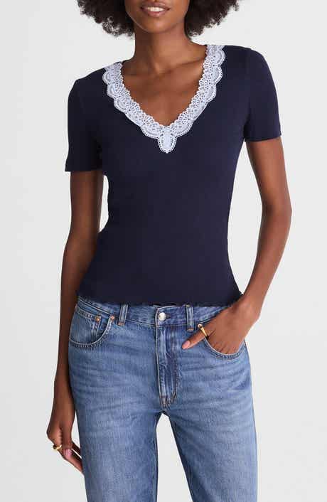 Lace Trim V-Neck Rib Top