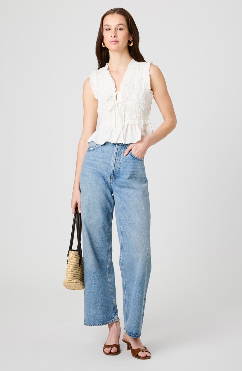 French Connection Rhodes Ruffle Smocked Peplum Cotton Poplin Top, Alternate, color, Summer White