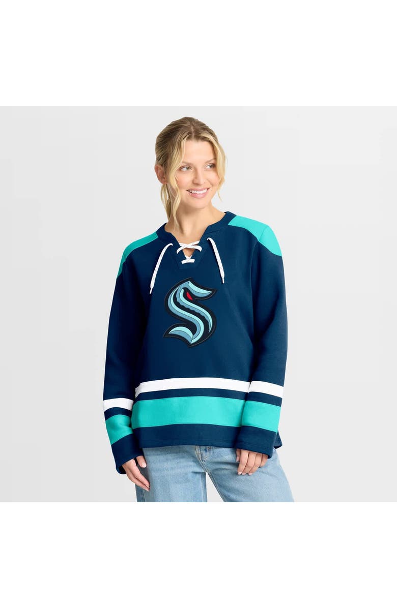 FANATICS Women's Fanatics Deep Sea Blue Seattle Kraken Icing Long Sleeve Lace Up Sweatshirt, Main, color, Navy