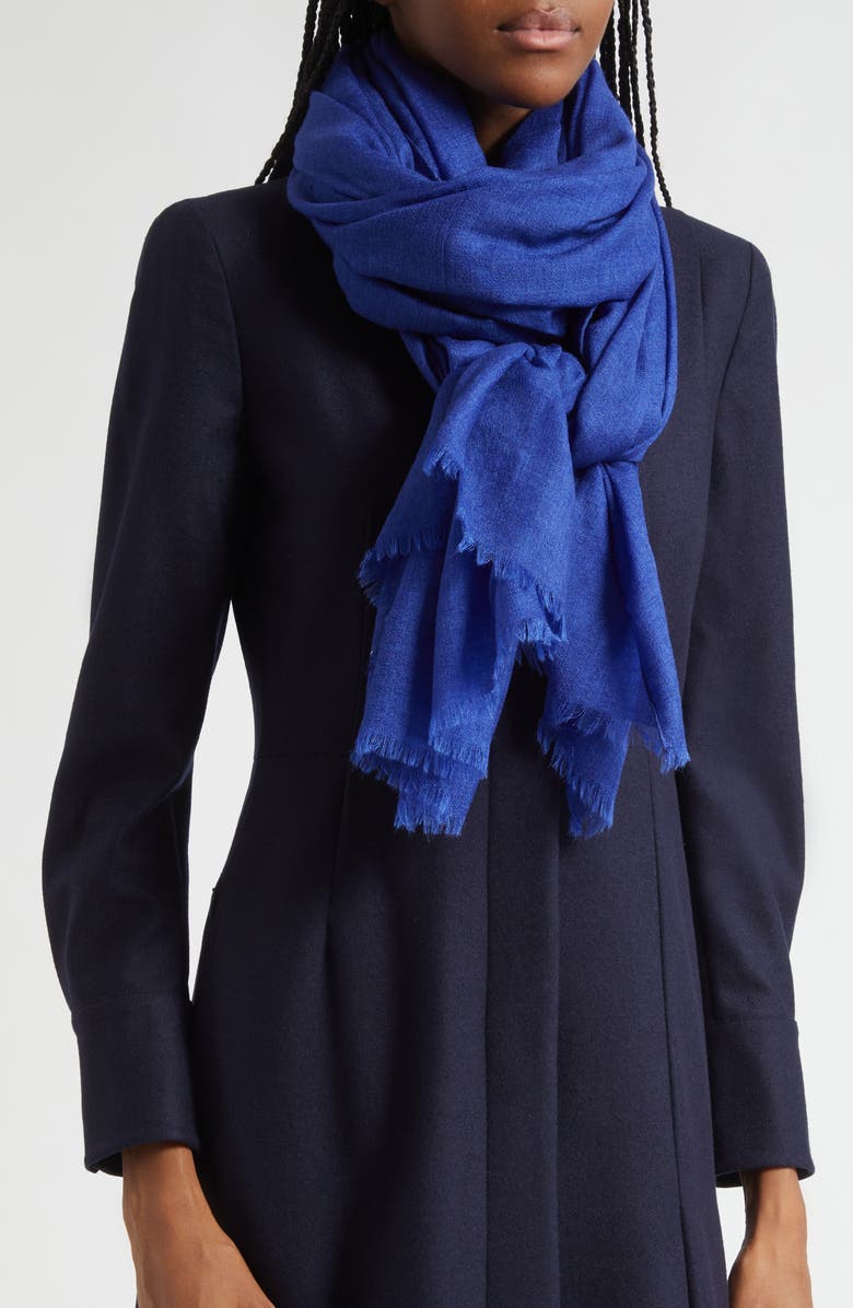 Akris Cashmere & Silk Fringe Scarf, Main, color, Royal Blue