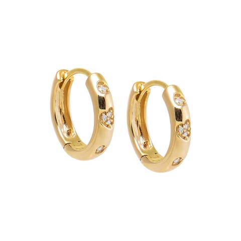 Diamond Scattered Heart Huggie Earring 14K