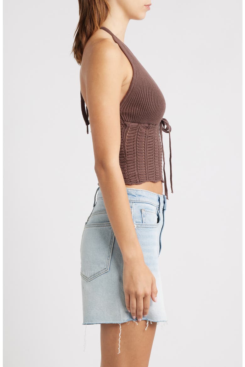 Kelli Open Stitch Cotton Halter Top, Alternate, color, BROWN
