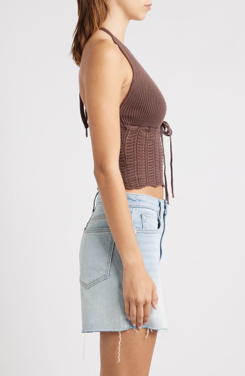 PacSun Kelli Open Stitch Cotton Halter Top, Alternate, color, Brown