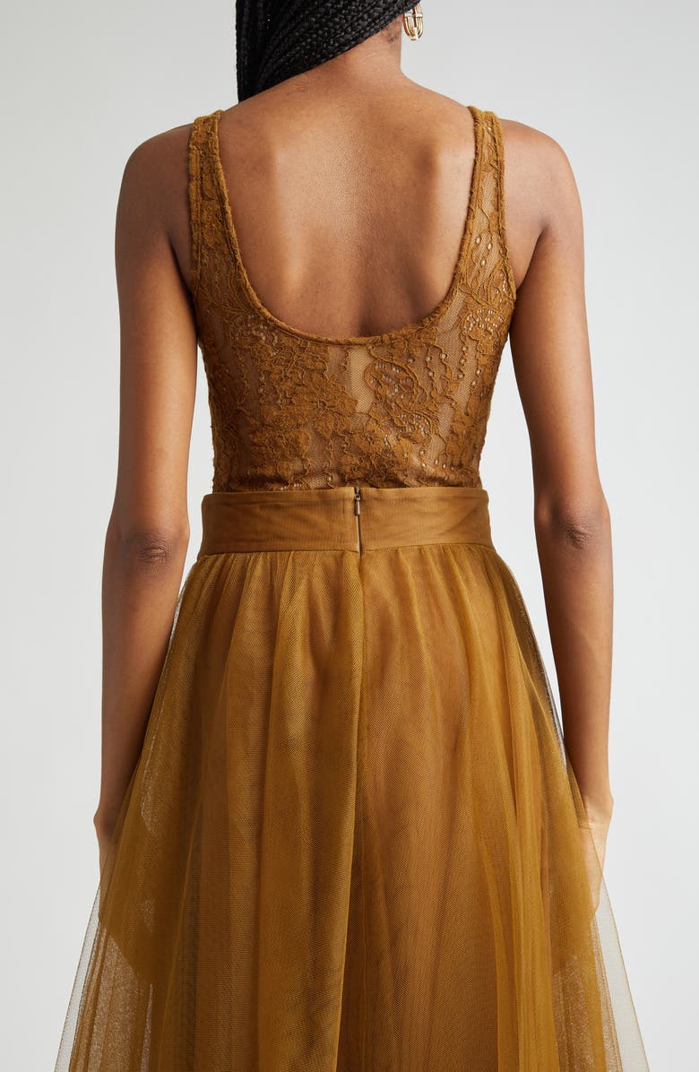 Zimmermann Scoop Neck Lace Bodysuit, Alternate, color, Hazelnut
