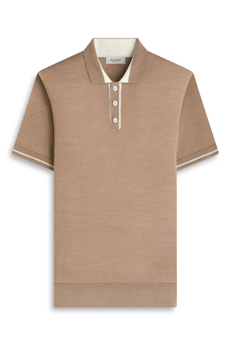 Tipped Merino Wool & Silk Polo Sweater, Alternate, color, WALNUT