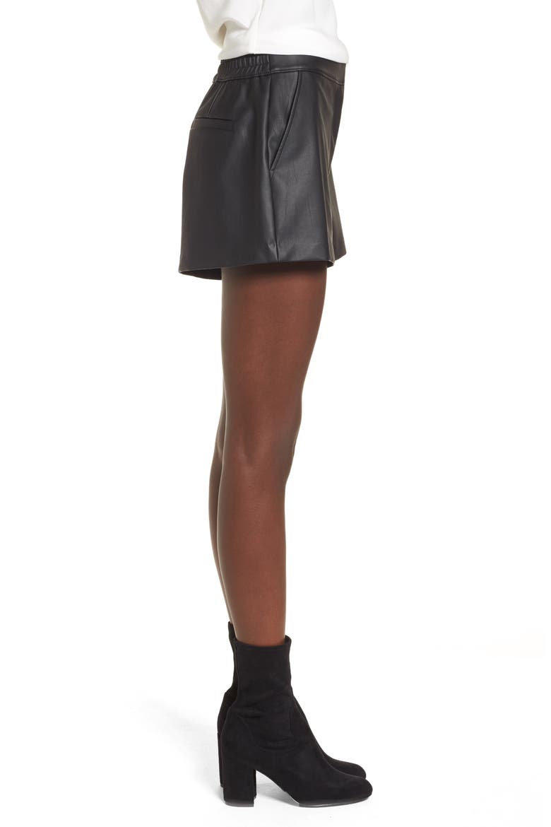 High Waist Faux Leather Shorts, Alternate, color, BLACK