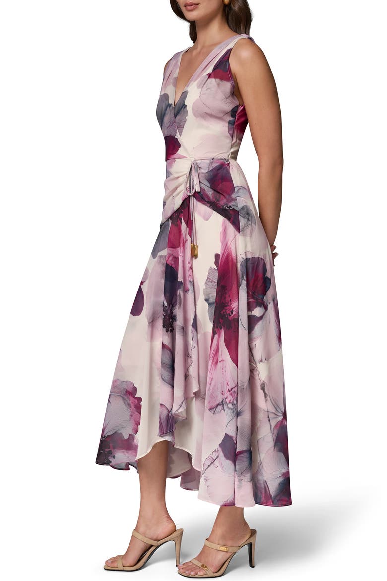 Chiffon Faux Wrap Midi Dress, Alternate, color, SANGRIA MULTI
