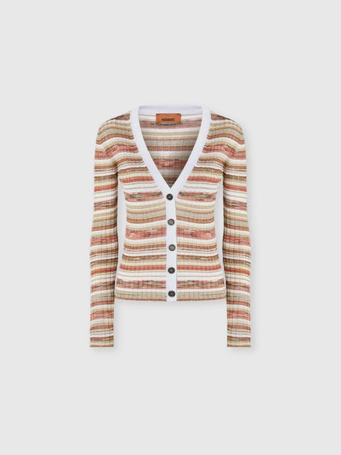 Ribbed Striped Viscose-blend Cardigan