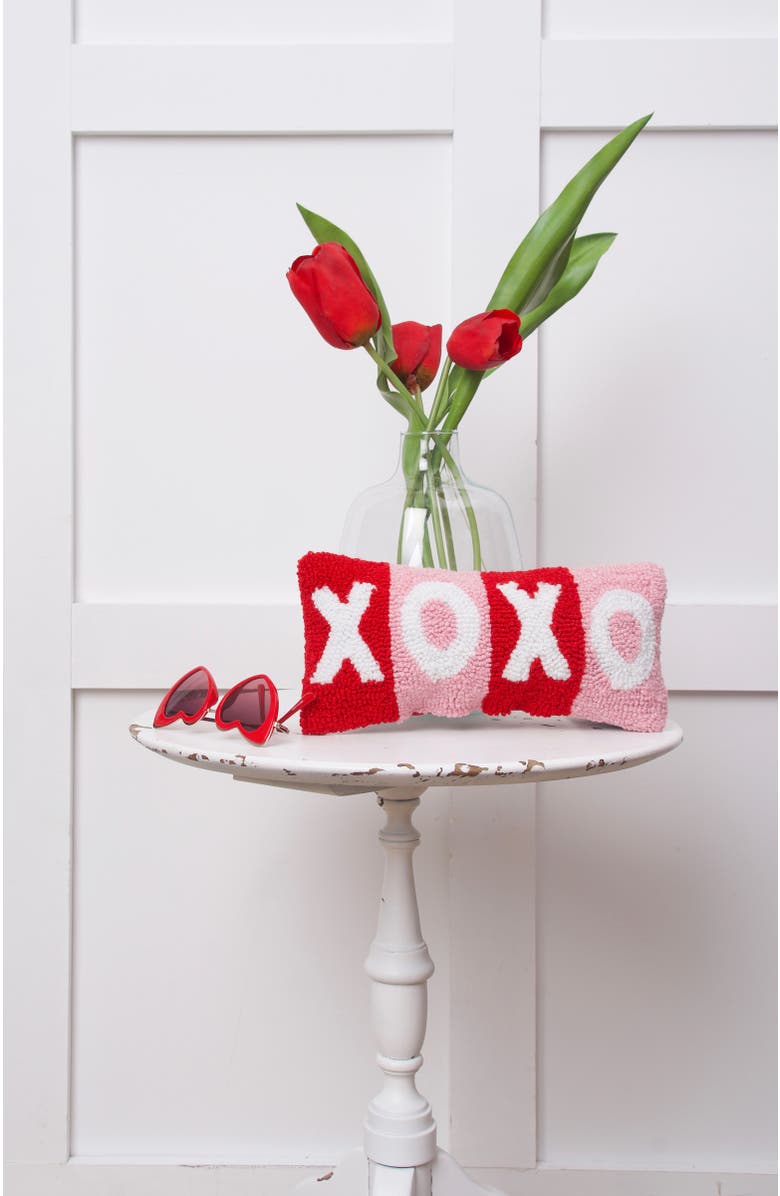 C&F Home Hugs & Kisses Valentine's Day Hooked Mini Accent Pillow 6" x 12", Alternate, color, Red