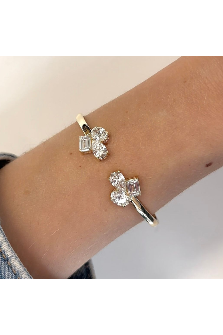 Multi Shape Cluster Cuff Lab Diamond in 14K Gold, Alternate, color, Yellow Gold