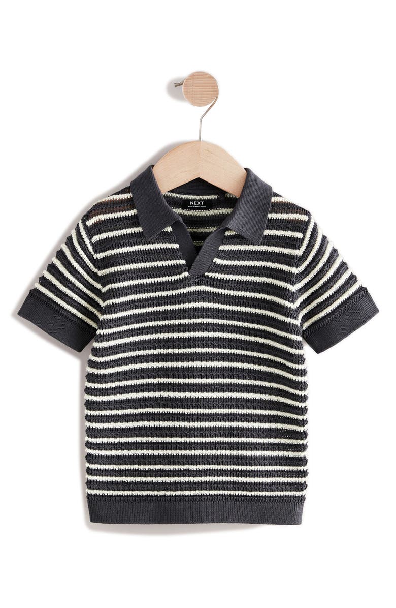 NEXT Kids' Stripe Cotton Polo Sweater, Main, color, Black