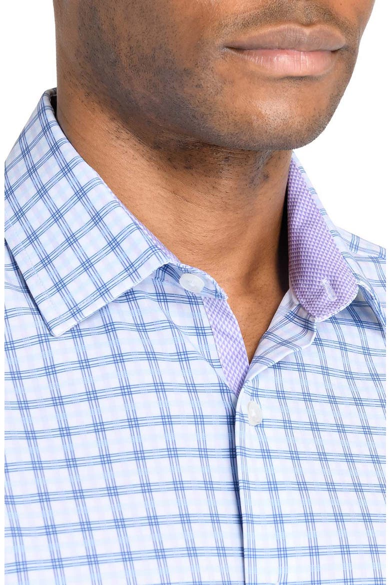 Slim Fit Plaid Performance Dress Shirt, Alternate, color, WHITE/ PURPLE