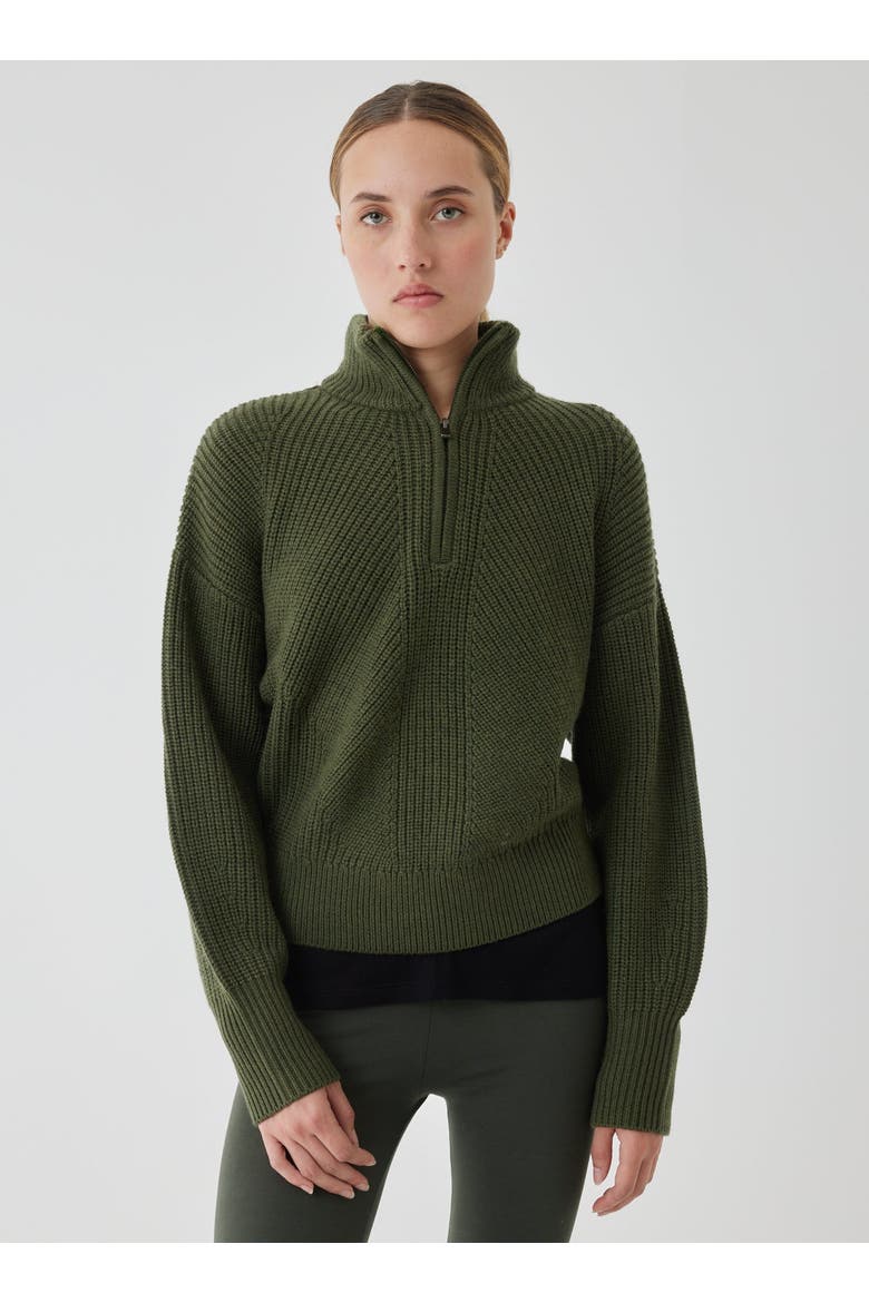 Merino Rib Half Zip Mock Neck, Main, color, KAKI
