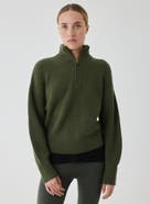 Majestic Filatures Merino Rib Half Zip Mock Neck