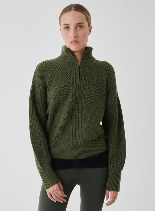 Majestic Filatures Merino Rib Half Zip Mock Neck In Green