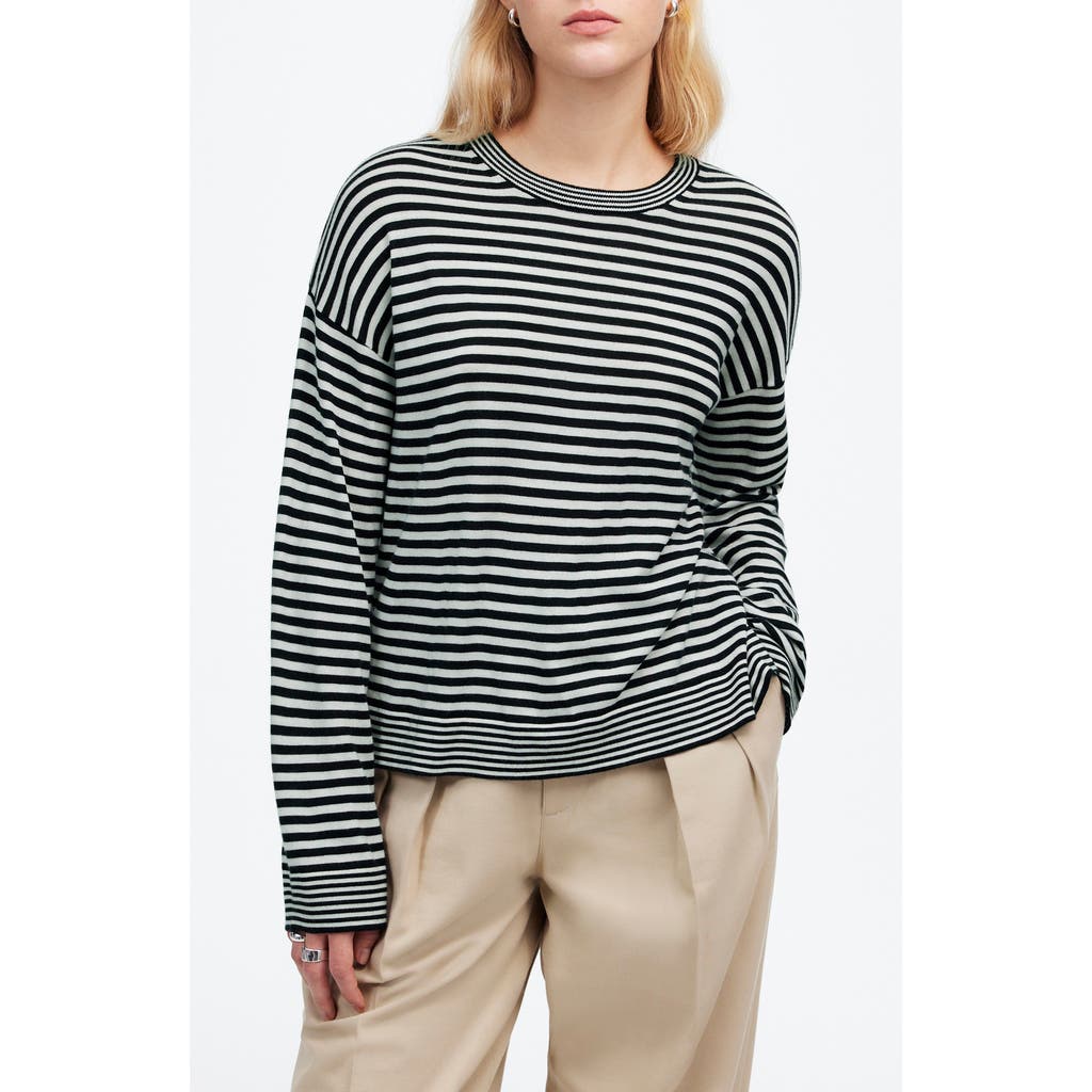 MADEWELL MADEWELL STRIPE MERINO WOOL & SILK CREWNECK SWEATER