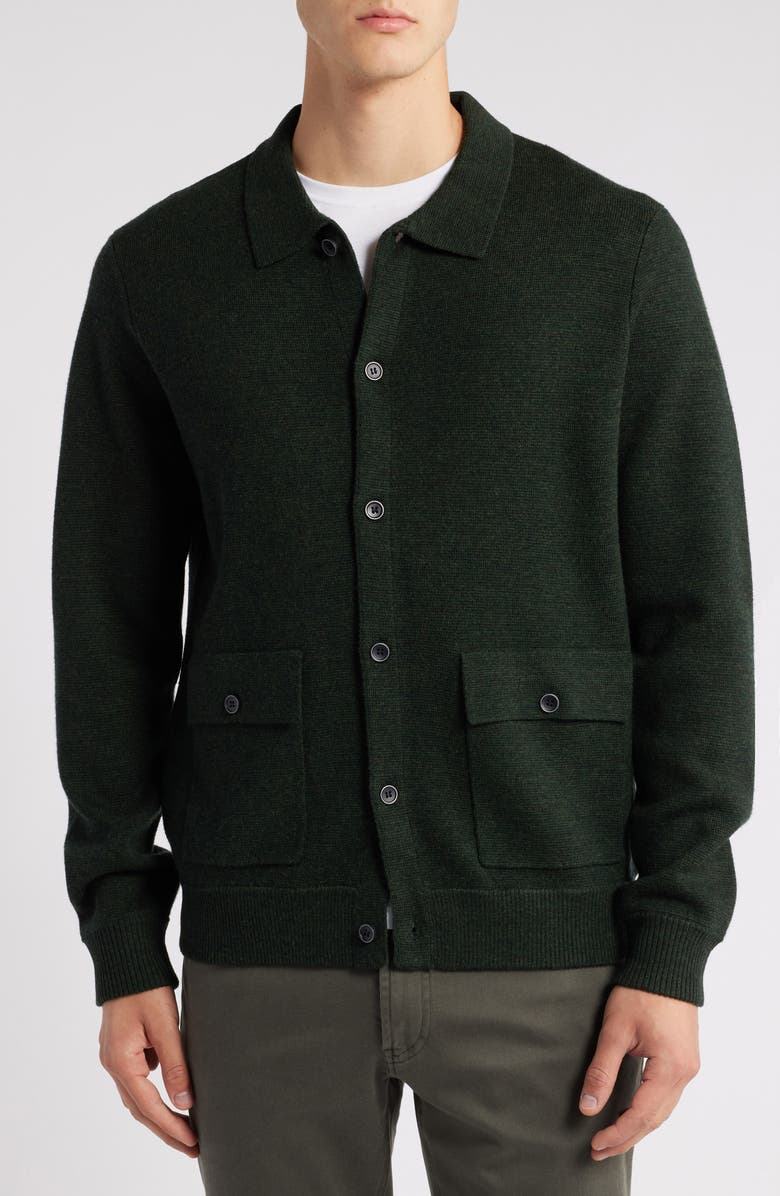 Robert Barakett Bristol Collared Merino Wool Milano Stitch Cardigan, Alternate, color, Olive