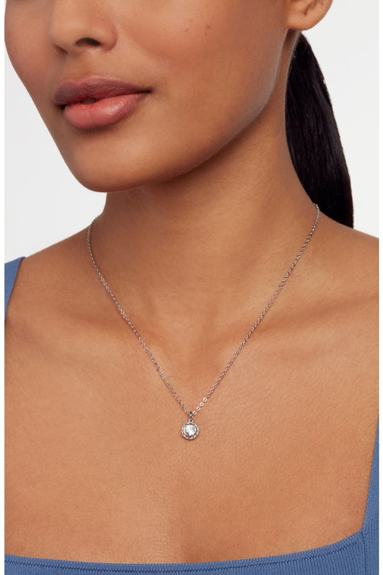 Soltell Solitaire Crystal Halo Pendant Necklace, Alternate, color, SILVER TONE CLEAR CRYSTAL