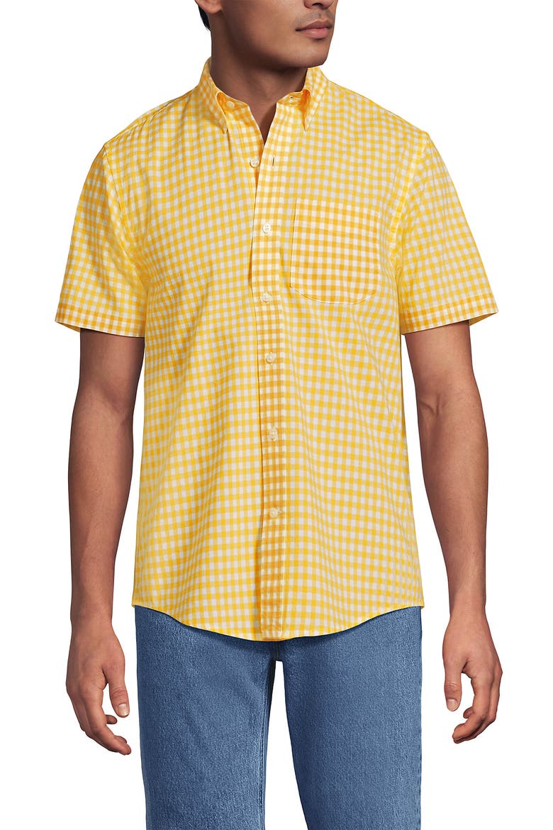 Short Sleeve Essential Lightweight Poplin, Main, color, Goldenrod Gingham