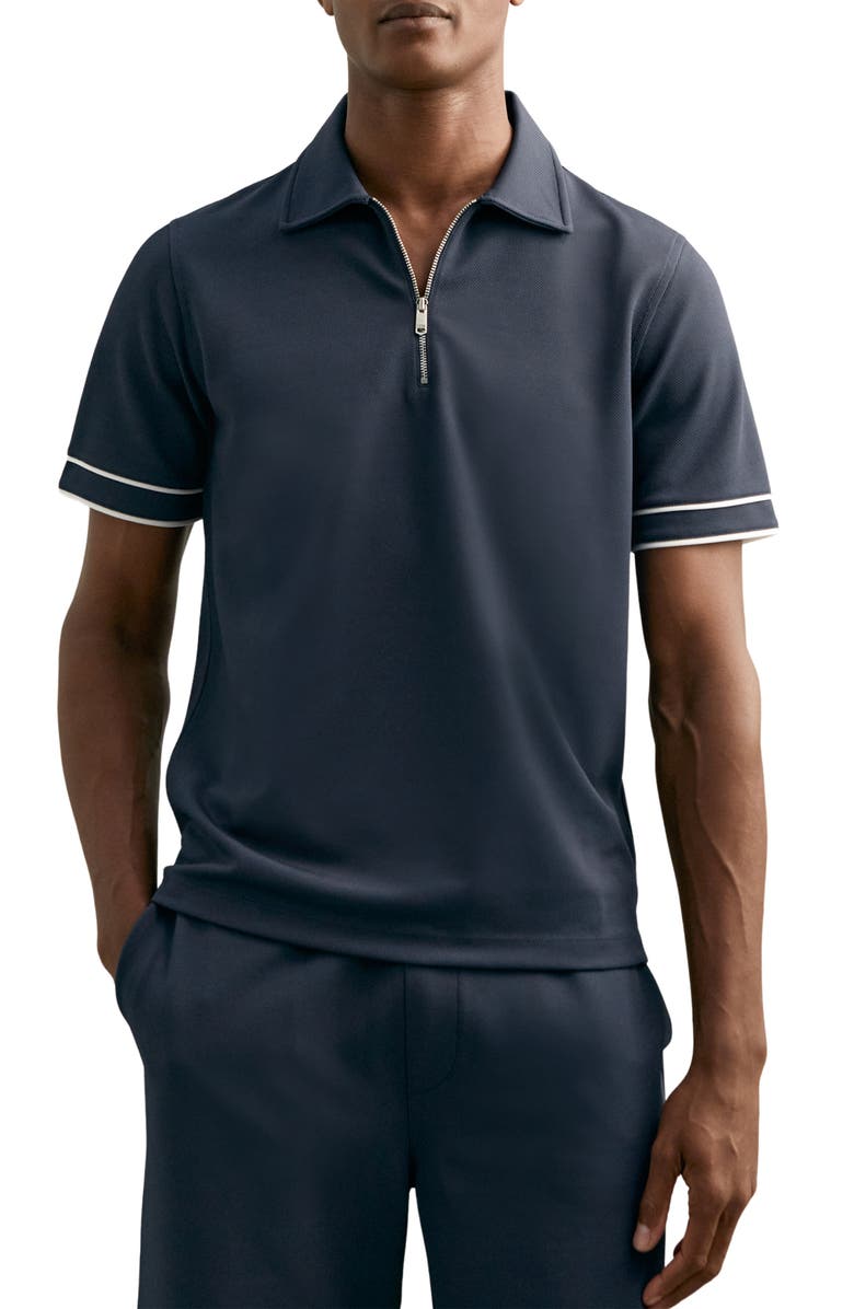 Reiss Zain Tipped Quarter Zip Polo, Main, color, Airforce Blue