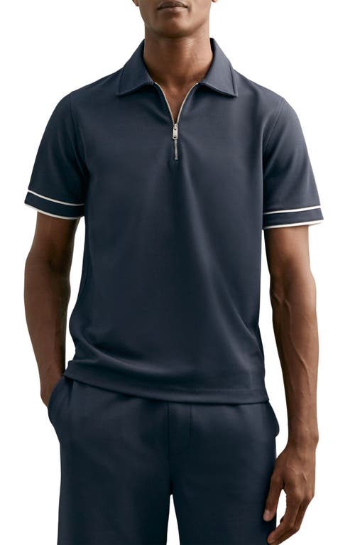 Reiss Zain Tipped Quarter Zip Polo In Blue