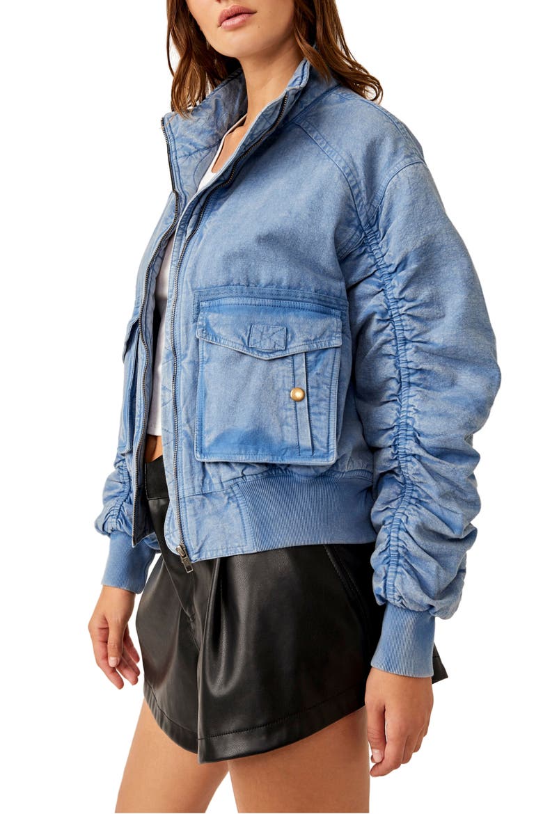 Flying High Cotton & Linen Bomber Jacket, Alternate, color, DENIM GREY