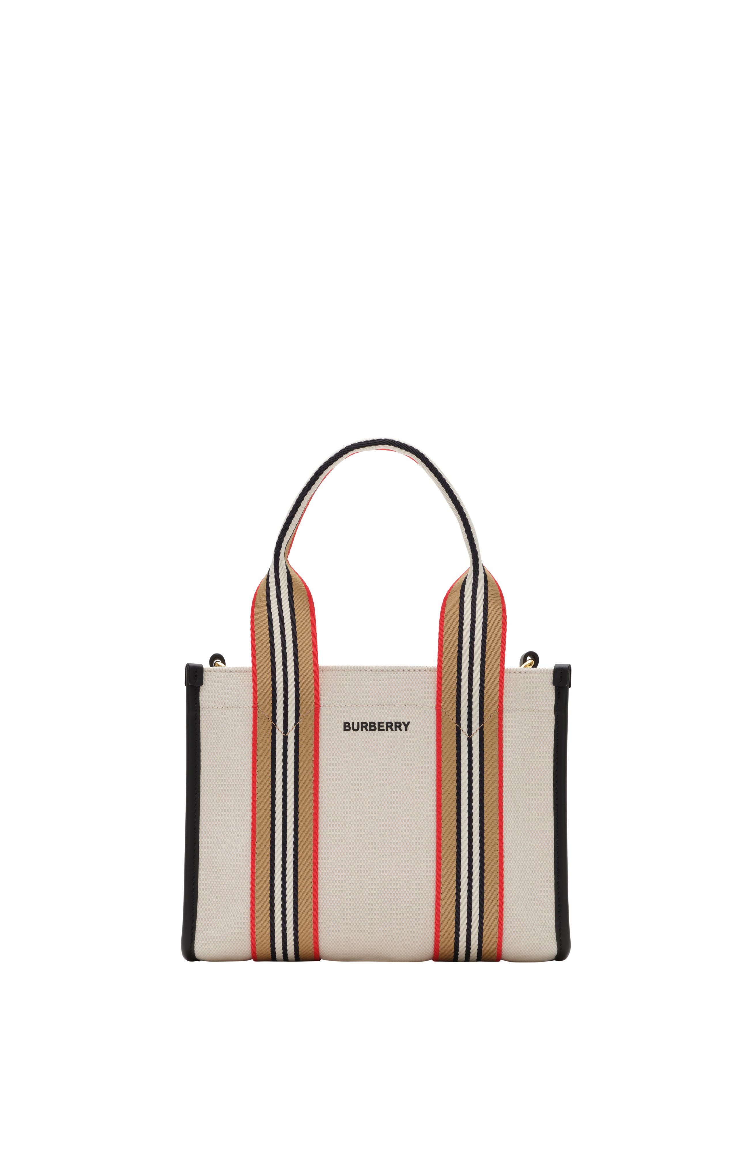 Burberry Mini Icon Stripe Trim Canvas Tote, Main, color, Natural Beige