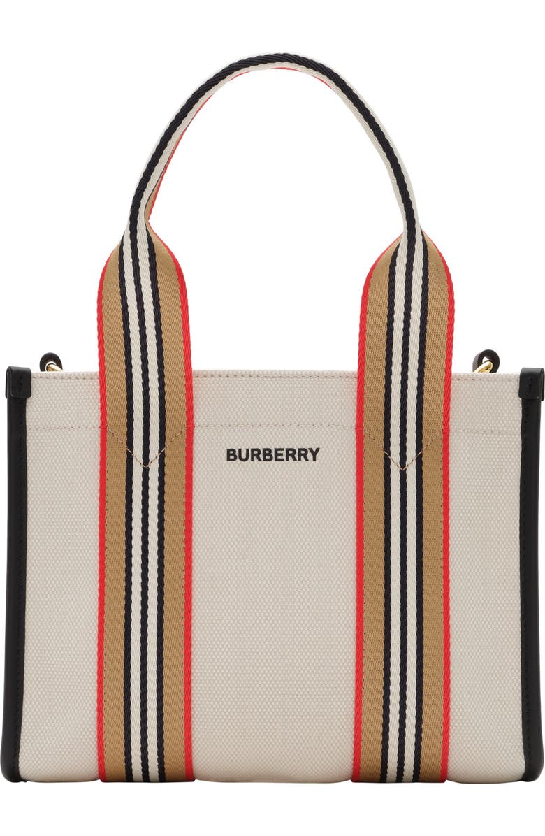 Burberry Mini Icon Stripe Trim Canvas Tote, Main, color, Natural Beige